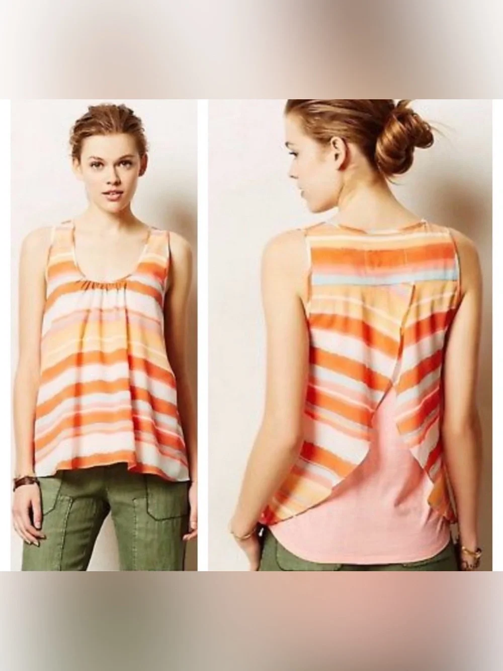 🧩Meadow Rue Anthropologie Orange Striped sleeveless Tank Top size M GUC